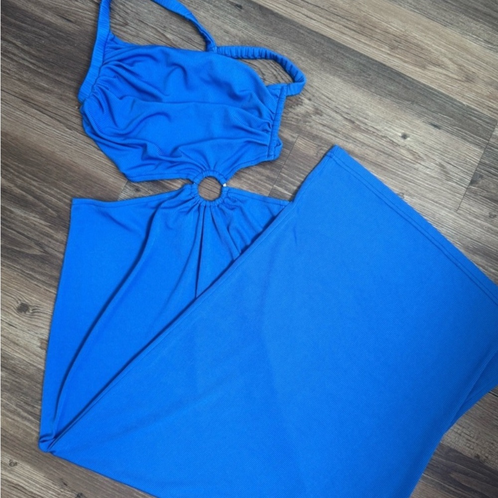 Hello Molly One-Shoulder Cutout Maxi Dress in Cobalt Blue